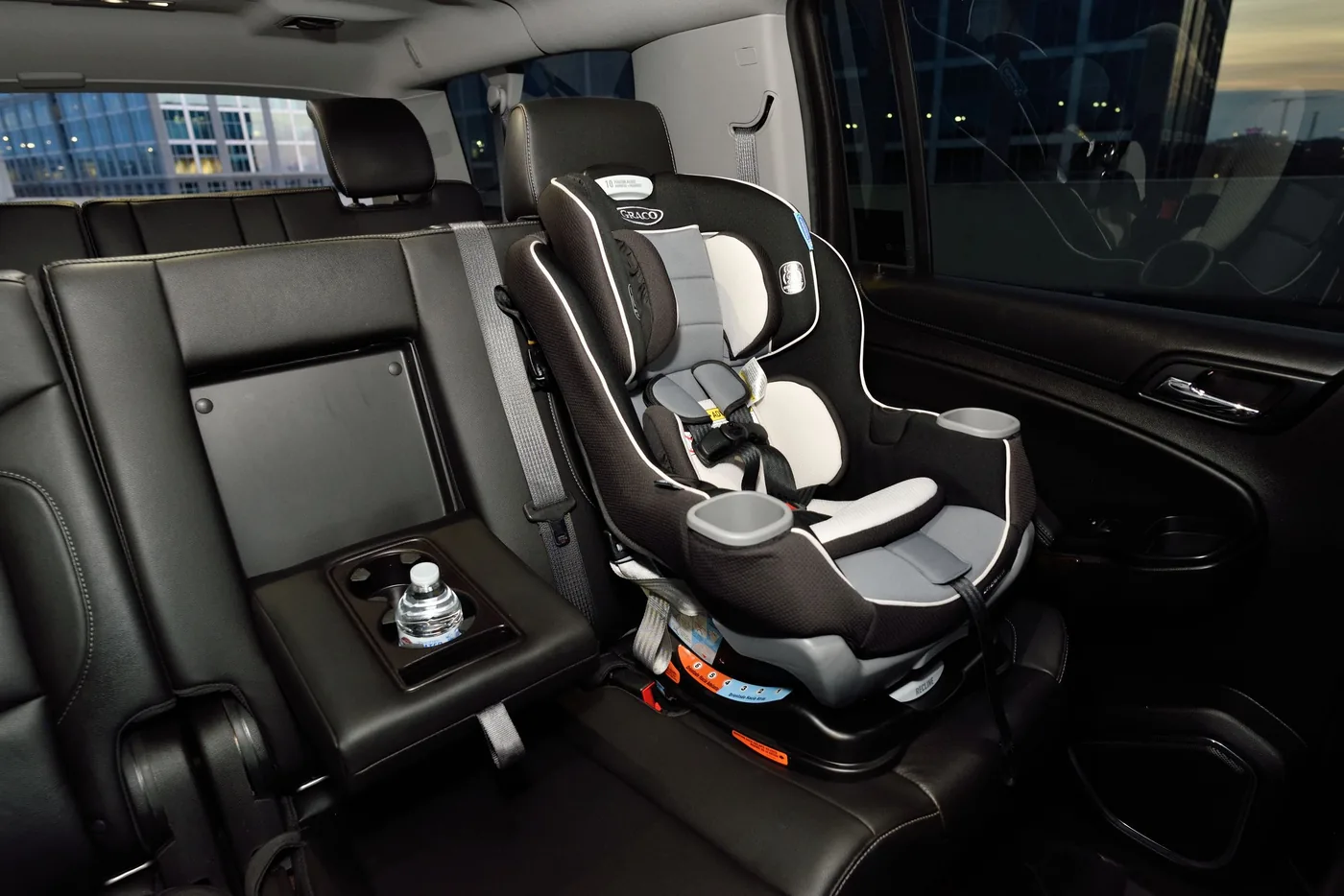 Photo: Lee Salem (Pexels License) A child safety seat secured on the rear bench of a vehicle interior